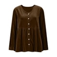 thumbnail image 6 of Women's fall tops Baeitkot V Neck Button Front Velvet Blouse Relaxed Babydoll Tunic Long Sleeve for Cozy Daily Commute Coffee M, 6 of 8