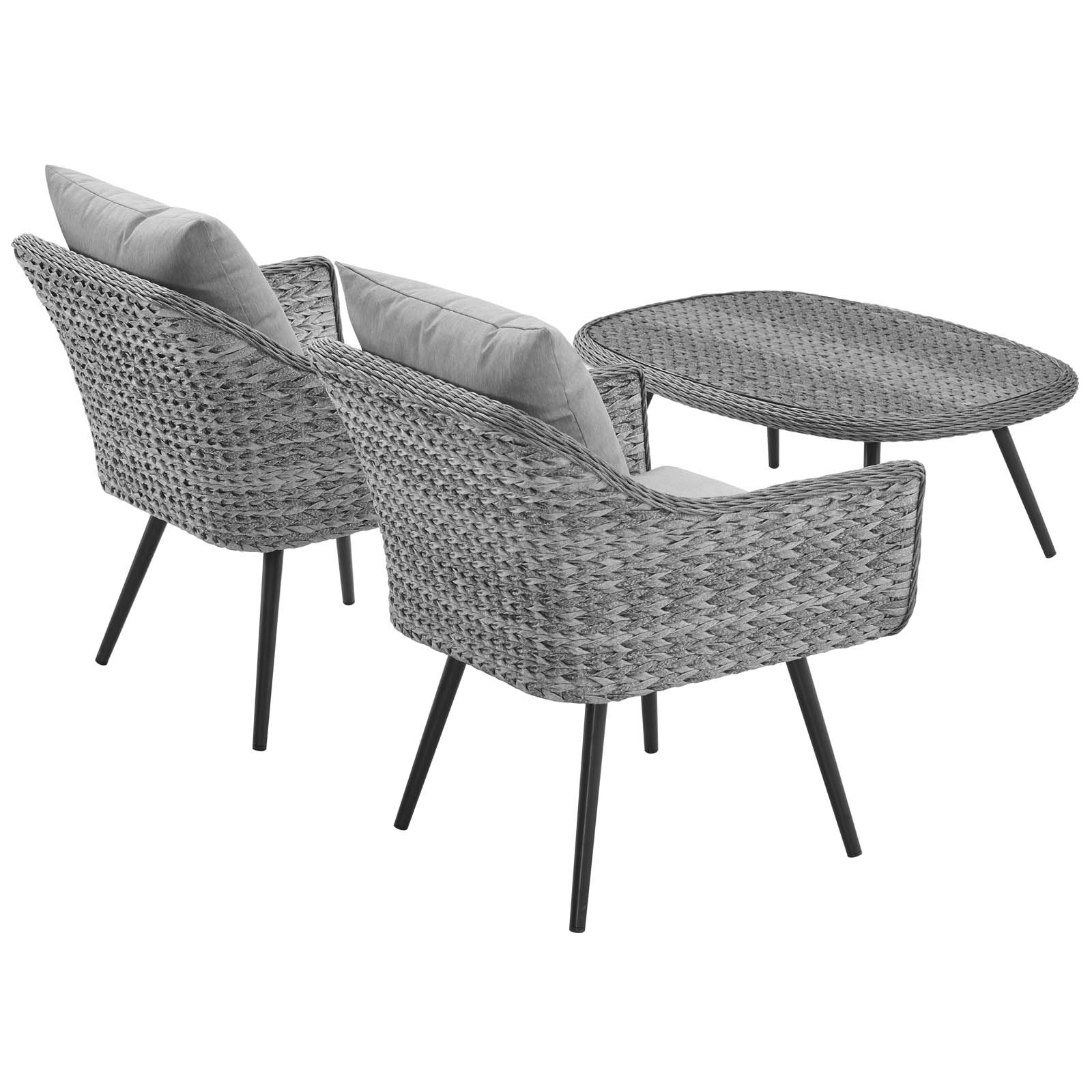 Contemporary Modern Urban Designer Outdoor Patio Balcony Garden Furniture Lounge Chair and Coffee Table Set, Aluminum Fabric Wicker Rattan, Grey Gray - image 5 of 8