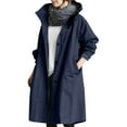 thumbnail image 2 of Plus Size Trench Coats for Women with Hood Waterproof Fall Winter Long Rain Jacket Casual Oversized Windbreaker Outwear Navy 2XL, 2 of 5