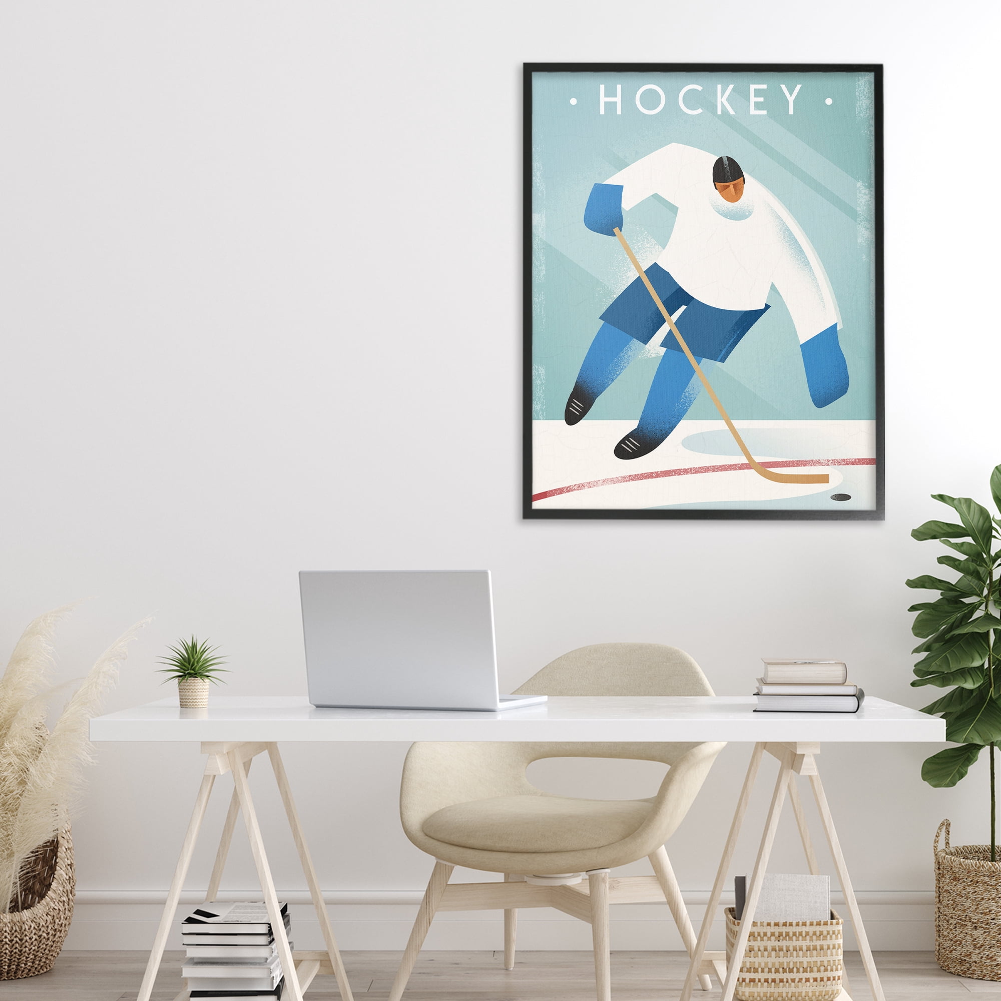 Stupell Industries Vintage Hockey Player Black Framed Giclee Art, design by Martin Wickstrom