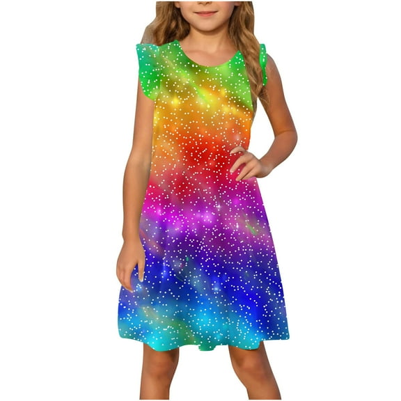 LNWUY Toddler Girls Fashion Star Printed Fly Sleeve Dress Summer Kids Dresses Sleeveless Round Neck Dresses Multicolor 11 Years