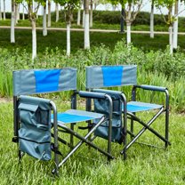 Folding Chair With Long-lasting Material - 2 Lightweight For Outdoor, Blue/grey Lake Camping Oversized Storage,