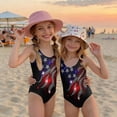 thumbnail image 2 of 4th of July Girls Swimsuit Size 7-8 One Piece Swimsuit Summer Patriotic American Flag Stars Striped Bikini Sets Swimming Sleeveless Beach Vacation Freedom Cute Girls Bathing Suit Black 1-2 Years, 2 of 7