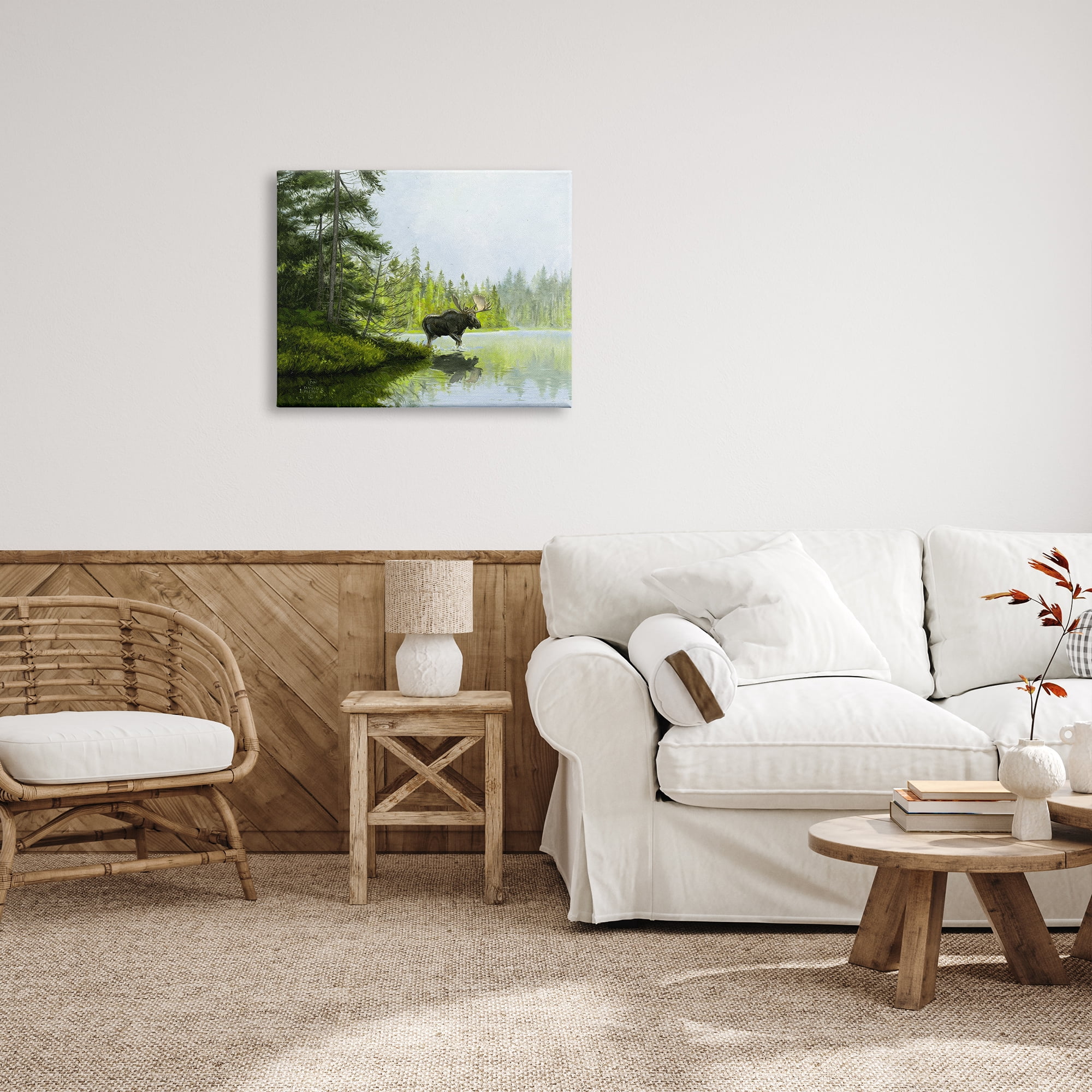 Stupell Industries Moose in Woodland Pond Nature Painting Gallery Wrapped Canvas Print Wall Art, 30 x 24