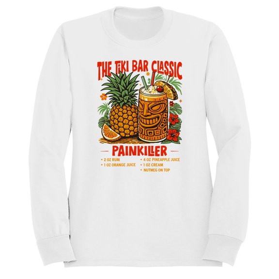Smartprints Tiki Bar Classic Painkiller Recipe Men's Sweatshirt White, Cotton, S