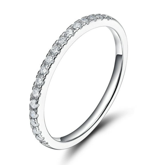 Sz 7.0 Solid 10K White Gold Diamond 2MM Half Eternity Stackable Wedding Anniversary Band Ring