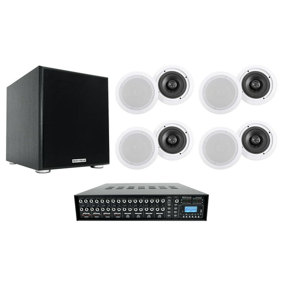 Rockville Multi Room Matrix Audio System w/ (8) 6.5" Ceiling Speakers Subwoofer