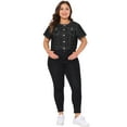 thumbnail image 3 of DARING DIVA Women's Plus Size Crew Neck Button Down Cropped Denim Vest 1X Black, 3 of 6