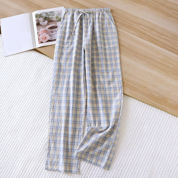 Mutghys Cotton Pajama Pants for Men Plaid Elastic Waist Drawstring Sleep Pants Home Relaxing Soft Comfy Casual Pants
