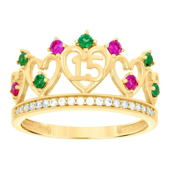 14k Yellow Gold Womens Multi-color Cubic Zirconia 15 Anos Quinceanera Ring 10.6x10.6mm Wide Ring for Women