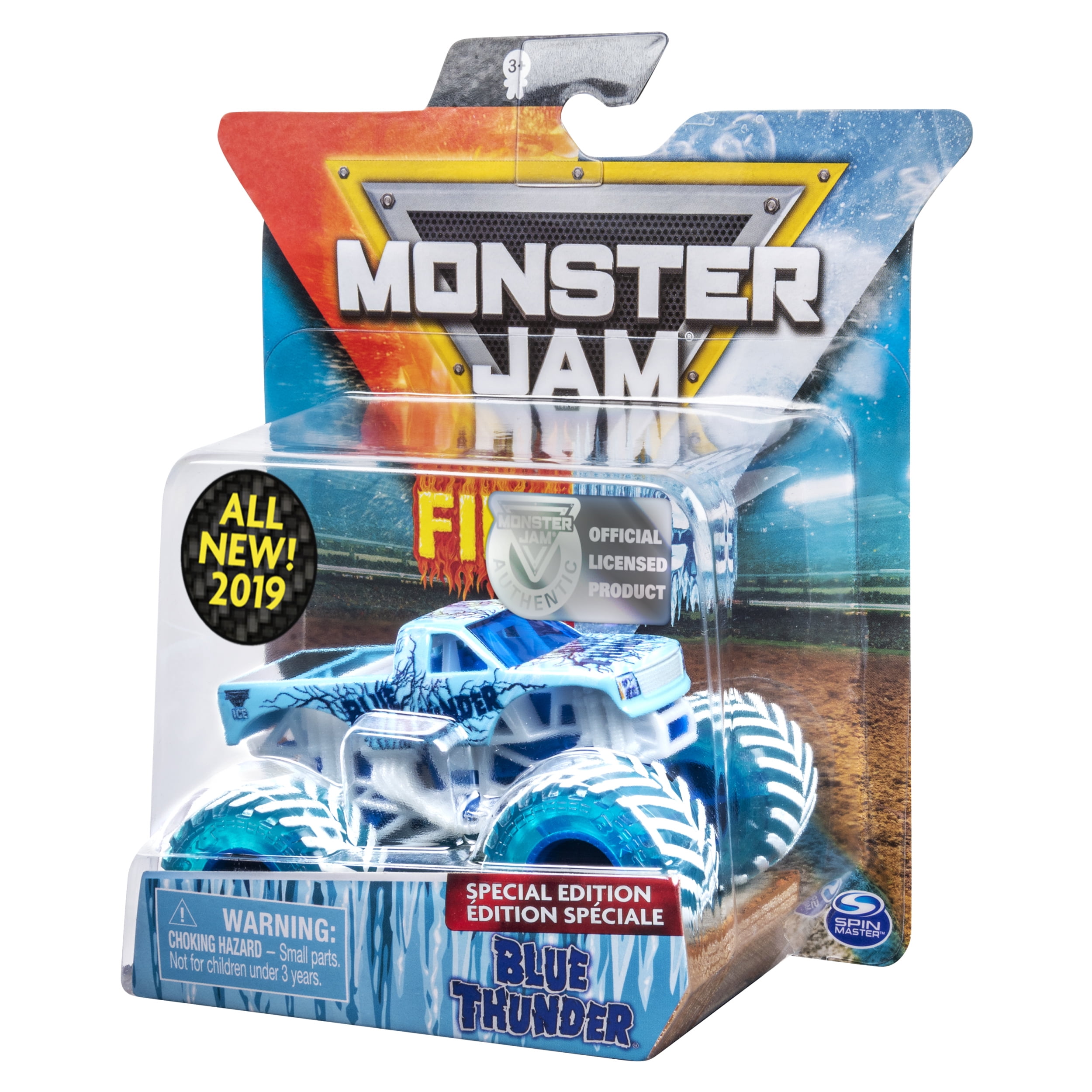 Monster Jam, Fire & Ice Blue Thunder Monster Truck, Die-Cast Vehicle, Walmart Exclusive, 1:64 Scale