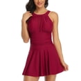 thumbnail image 5 of GEWSEY Women One Piece Swim Dress Tummy Control Swimdress Swimsuit Bathing Suit High Neck Mesh Swimwear (Red, M), 5 of 7