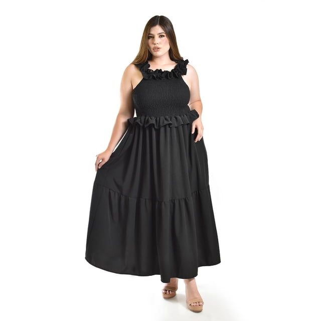 Vestido largo con olanes Roman Fashion/ Tallas Extras, 4360 (Negro) negro 42