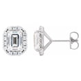 thumbnail image 2 of Pompeii 3/4 Ct Emerald Moissanite & Lab Grown Diamond Halo Studs 14k White Gold Earrings, 2 of 4
