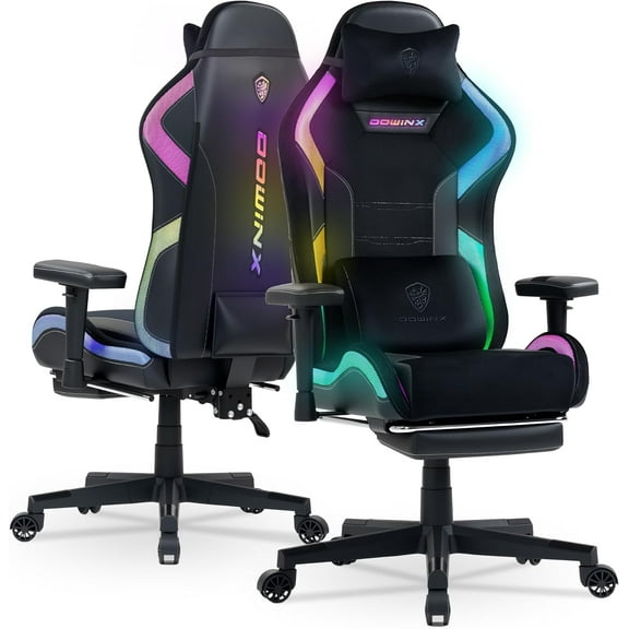 Dowinx Gaming Chair with RGB LED Lights, Ergonomic Game Chair with Footrest Massage Lumbar Support, Computer Gamer Chair for Adults Teens, Black
