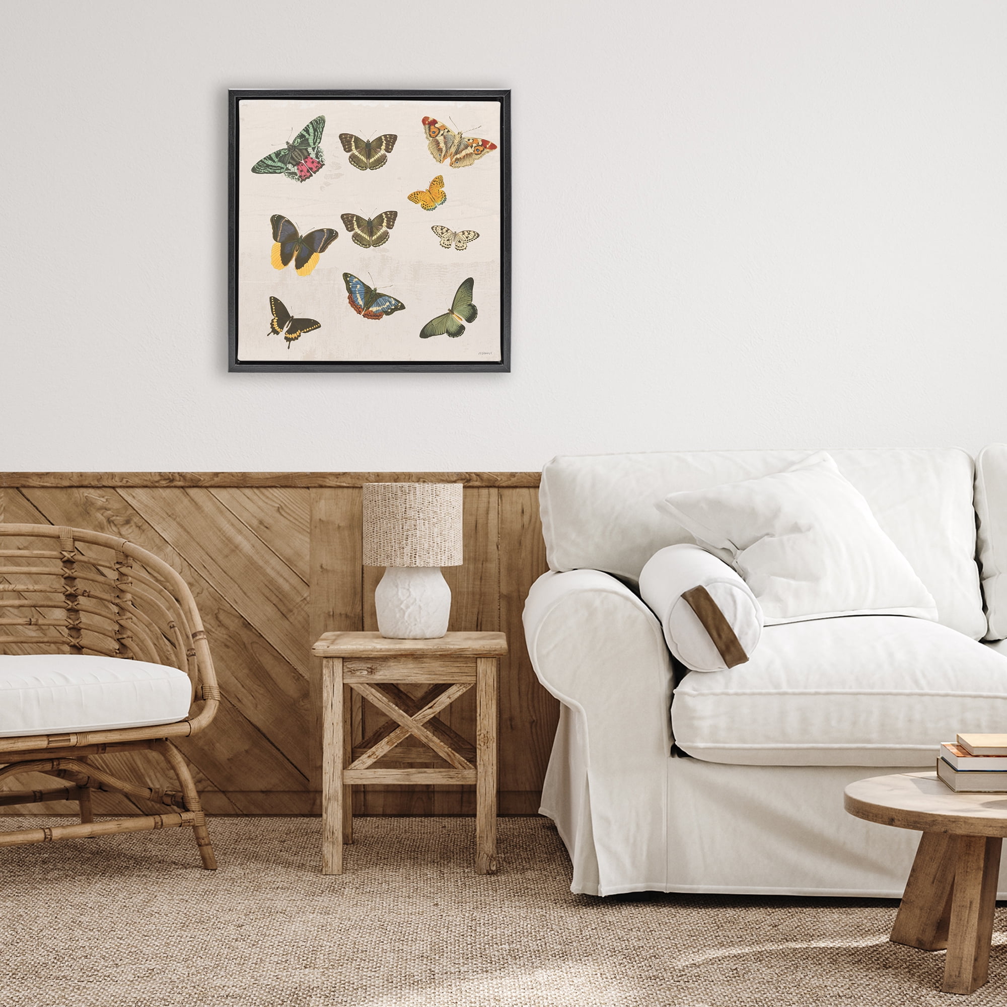 Stupell Industries Antique Butterfly Flight Black Framed Floater Canvas Wall Art, design by Dan Meneely