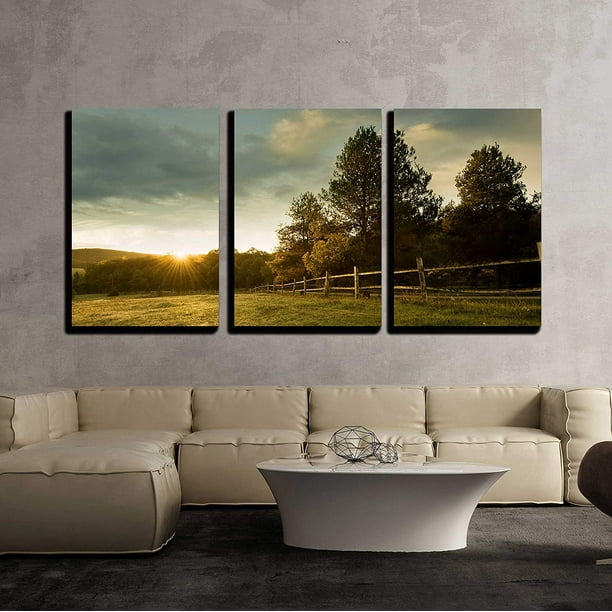 Wall26 3 Piece Canvas Wall Art Beautiful Sunrise on the Farm Modern