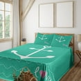 thumbnail image 2 of Ambesonne Nautical Fitted & Top Sheet Set with Shams, Anchor Heart Shapes, Green Pink White, 2 of 5