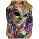 thumbnail image 2 of RKSTN Mardi Gras 3/4 Sleeve T Shirts for Women Top Oversized Crewneck Carnival Mask Print 3/4 Length Sleeve Shirt Womens Casual Round Neck Mask Tuesday Carnival Party Three Quarter Sleeve Tee Shirt, 2 of 5