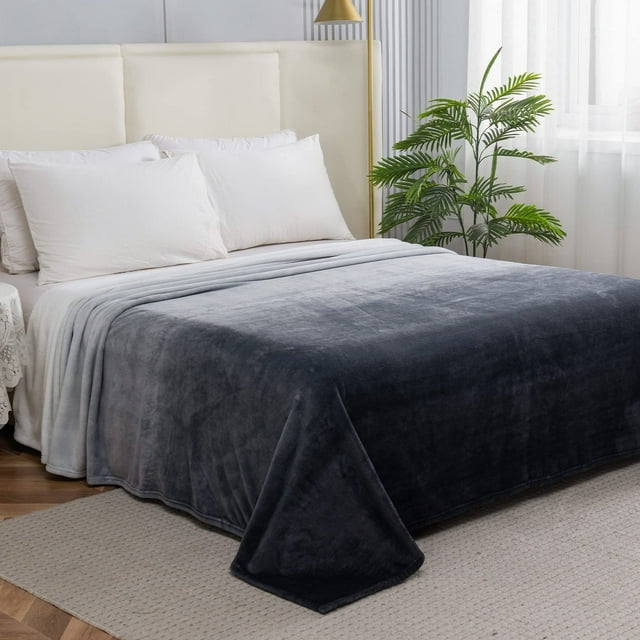 Ombre Print All Season Fleece Blanket - Anti-Static - Plush, Soft and Cozy, King/California King, Gray