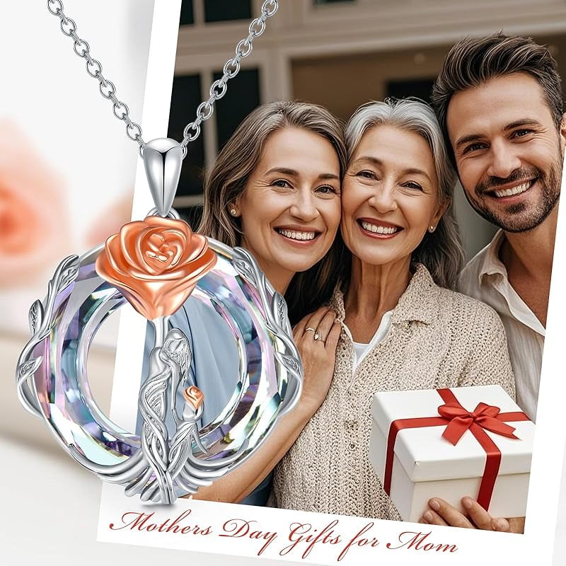 JKR Gifts for Mom 925 Sterling Silver Rose Flower Necklace Mother and 1-5 Daughters/Sons Jewelry Birthday Gifts for Women Wife Grandma