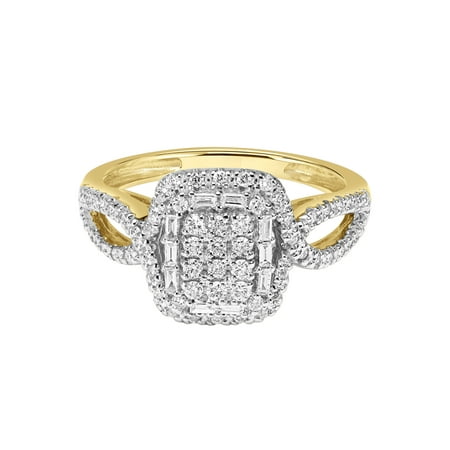 3/8ctw 14KT Yellow Gold Emerald Genuine Certified Diamond "Galaxy" Engagement Ring by Keepsake (H-I, I2)