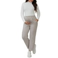 thumbnail image 2 of INSPIRE CHIC Women‘s Maternity Sweatpants Elastic Waist Drawstring Over Belly Wide Leg Pregnancy Pants with Pockets L Khaki, 2 of 6