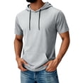 thumbnail image 2 of KXDMNE Mens Quick Dry Short Sleeve Hoodie - with Pocket Solid Color Moisture Wicking Pullover Athletic All Season Performance Workout Top, Light Gray, 3XL, 2 of 5
