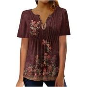 Xihbxyly Tunic Tops for Women Loose Fit, Short Sleeve Shirts for Women Summer Tunic Tops to Wear Tshirts Loose Casual Blouse Tee Printed Folwy Shirt, Wine, XXL Return Pallets #1