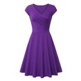thumbnail image 2 of Elainilye Fashion Dress for Women Summer Casual Solid Color Casual Short Sleeve V-Neck Loose Dress Plus Size Dress,Purple, 2 of 4