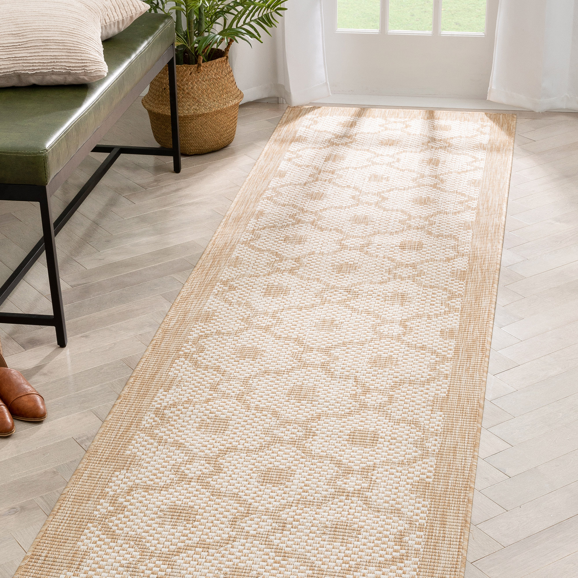 Well Woven 3' x 10' Beige Trellis Outdoor Rug