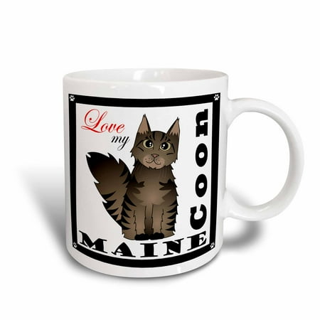 - 3dRose Love My Maine Coon Cat - Brown Tabby, Ceramic Mug, 11-ounce