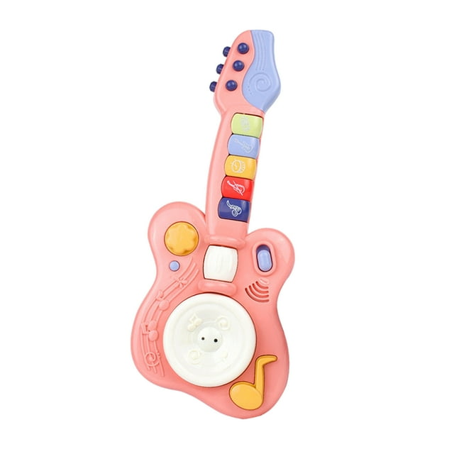 Pink Children Electric Guitar Toy Plastic 15.7X6.7 Inches Light Up Musical Instrument Early Education Learning Activity Music Toy Pink