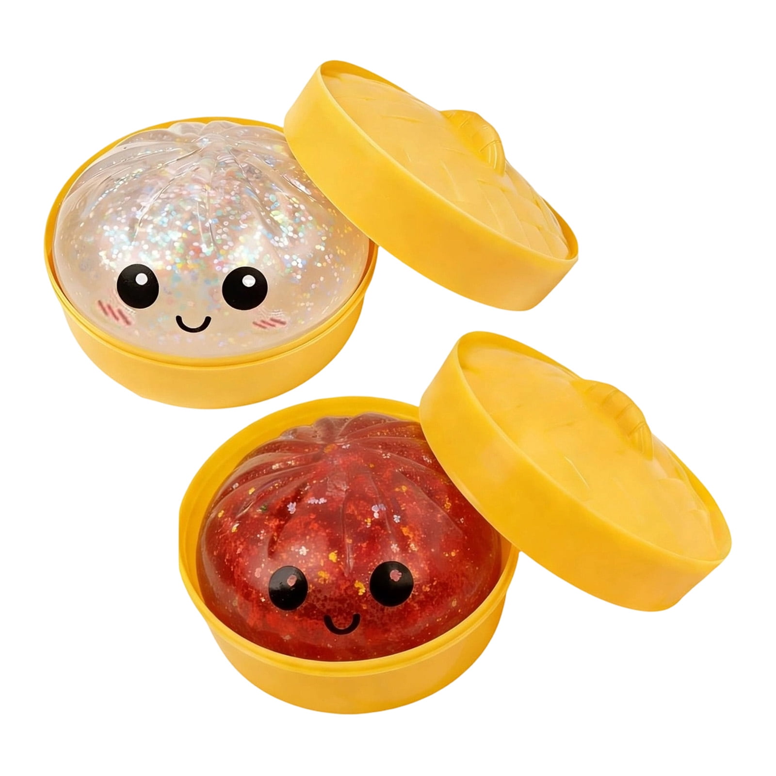 Glitter Colorful Dumpling Squishy, Cute Squishy Dumpling Large with Steamer, Squishy Dumpling Doll with Cute Expressions, Silicone Bun Sensory Fidget Dolls, Hand Pinching Decompression Dolls