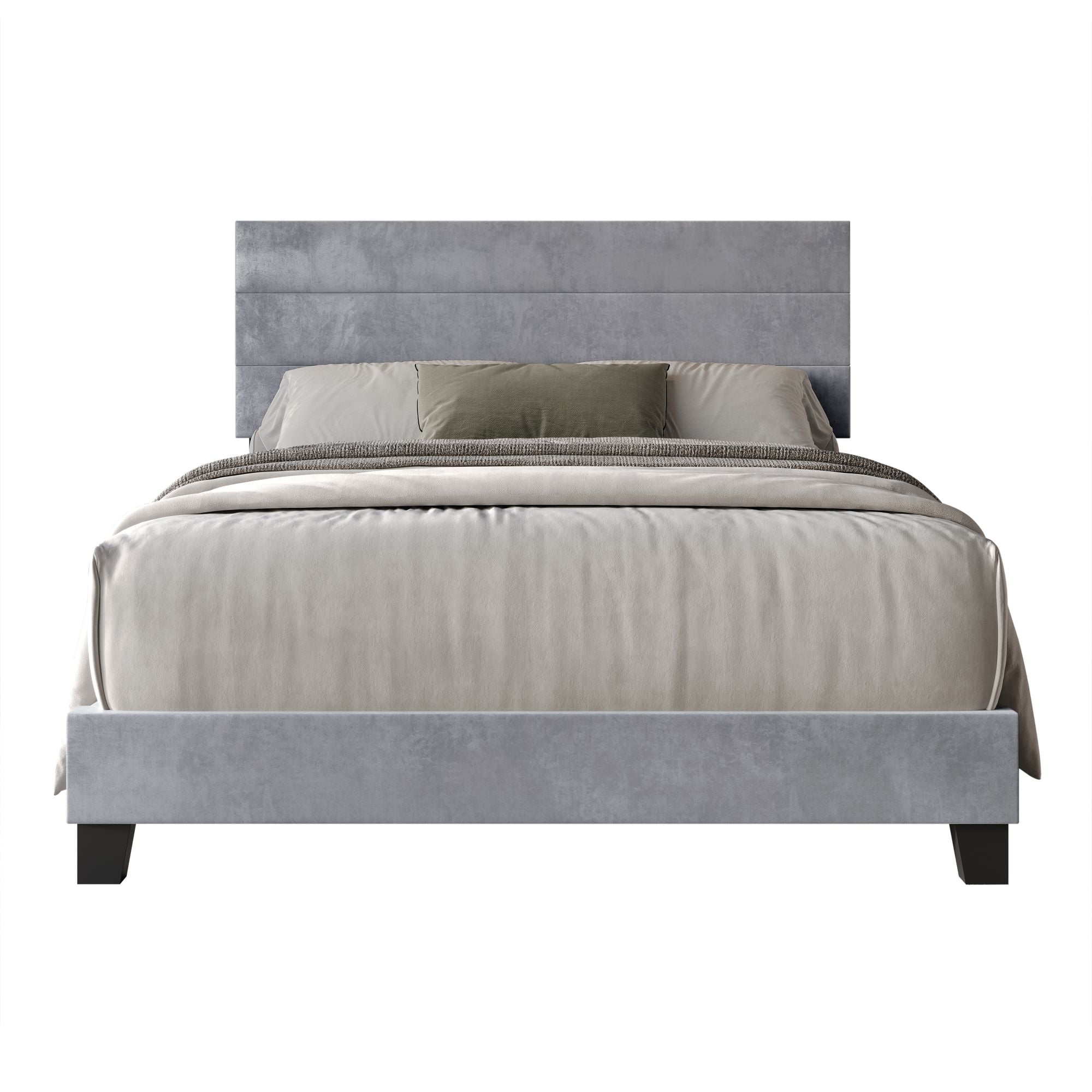 Home Design Vallejo King Velvet Upholstered Panel Bed Frame For Adult, Box Spring Required, Silver Gray