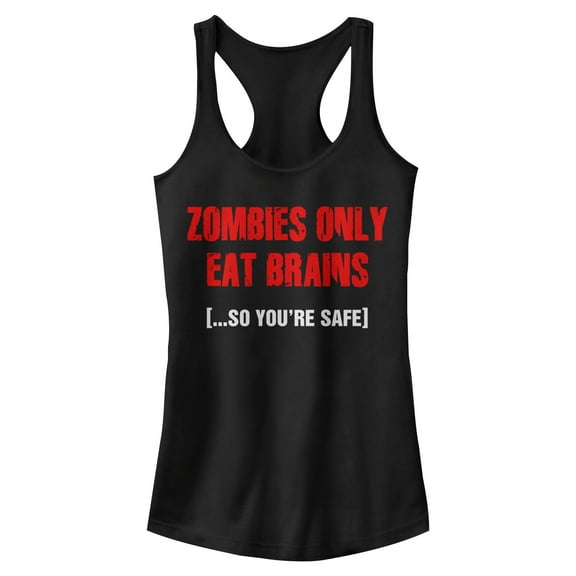 Junior's Lost Gods Halloween Zombies Eat Brains  Racerback Tank Top Black Small