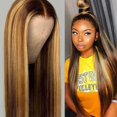 thumbnail image 4 of PENGXIANG Long Straight Brown Mixed Blonde Synthetic Wigs for Women Middle Part Highlights, 4 of 5