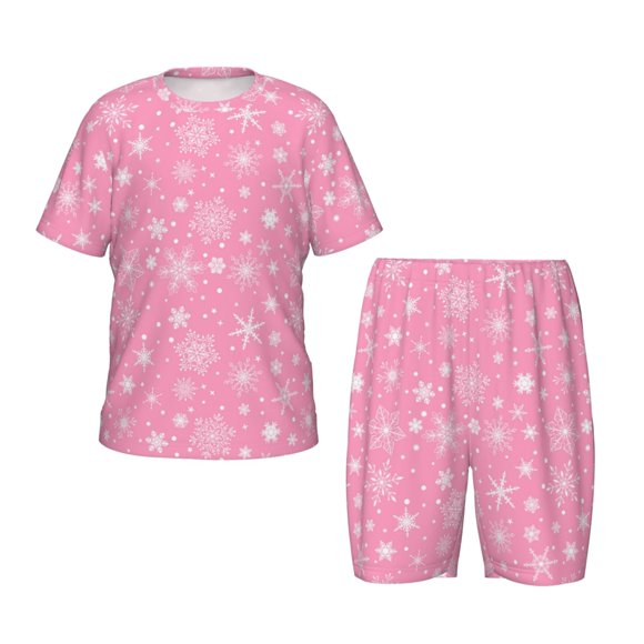 Balery Snowflake pink backgrounds Conjunto de Pijama Infantil de Manga Corta con Estampado – Ropa de Dormir de Algodón Suave-Small