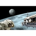 thumbnail image 2 of Astronauts performing work on a space station while orbiting an alien world with moonrise Poster Print, 2 of 2