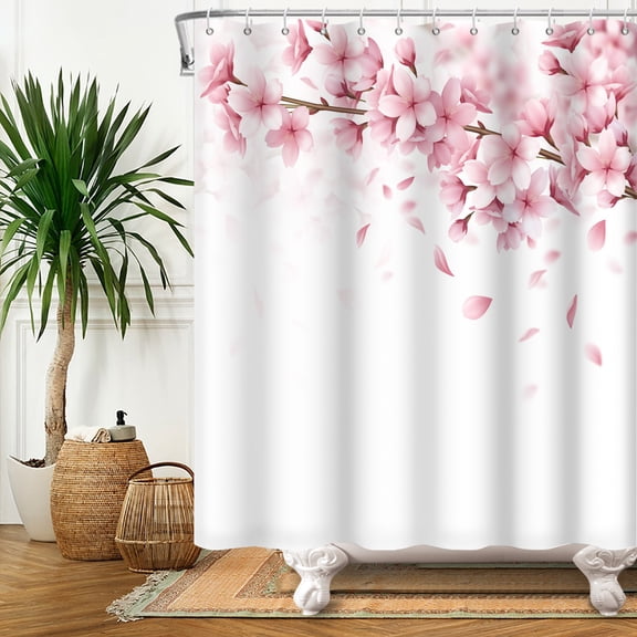 RoumanAire Floral Shower Curtain, Waterproof Fabric Flower Bathroom Decor with 12 Hooks, 72x72 inch