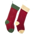 thumbnail image 1 of Cable Knit Red Green Ivory 22 inch Polyester Christmas Stockings Set of 2, 1 of 1