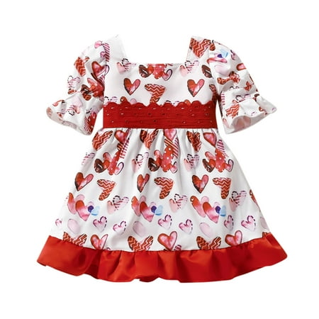 

GDEGE Children Toddler Girls Fashion Casual Party Dress Toddler Girls Flare Sleeve Valentine s Day Hearts Printed Ruffles Bowknot Princess Dress Kids Girls Cute Comfortable Party Dress