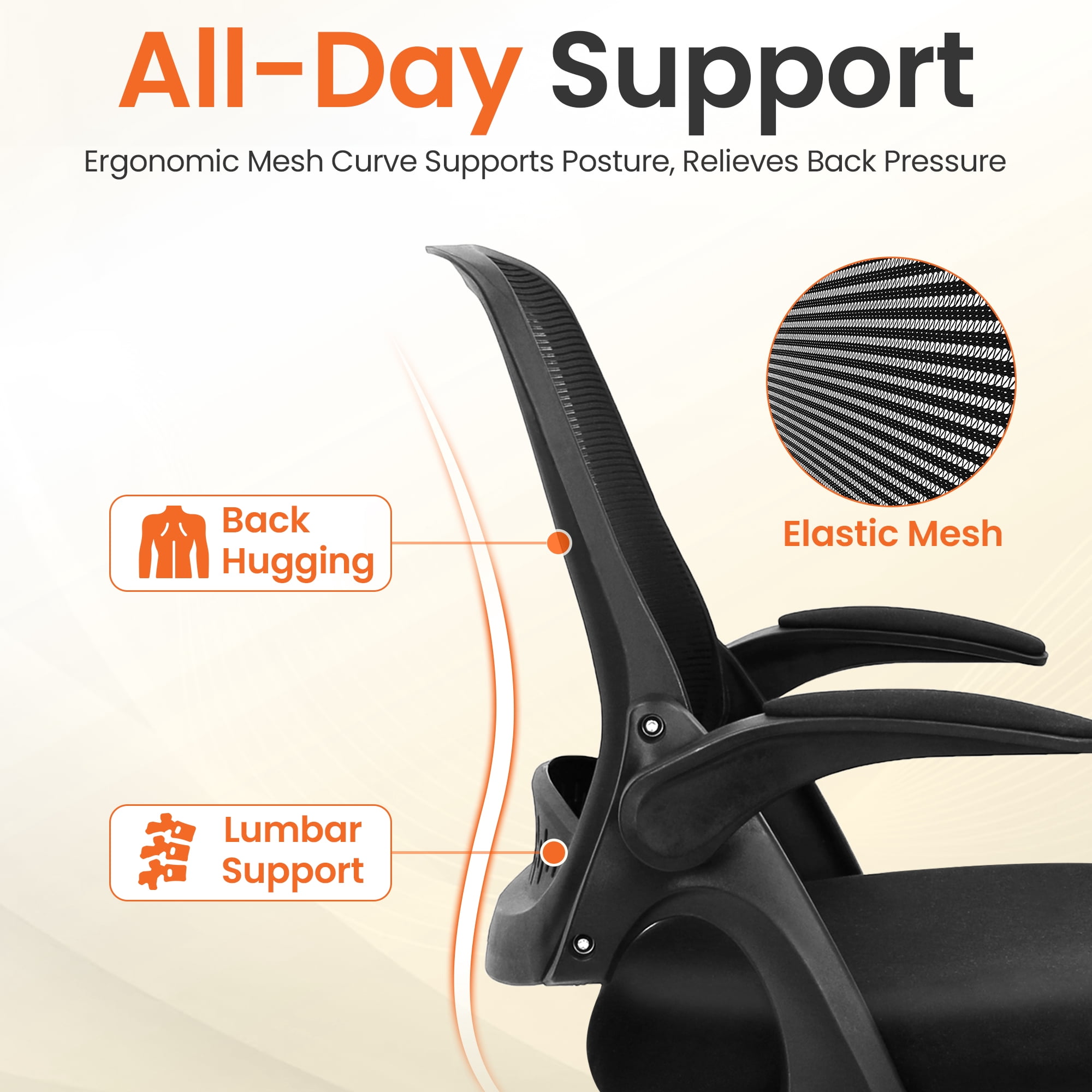 NEO CHAIR Office Chair Gaming Desk Computer Mesh Ergonomic Chair with Flip-up Arms Comfy Lumbar Support Adjustable Height Rolling Wheels Chair for Home Office (Black)