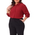 thumbnail image 4 of Agnes Orinda Women's Plus Size Tops Swiss Dots Long Sleeves Button Down Tee Shirt Blouses 1X Red, 4 of 6