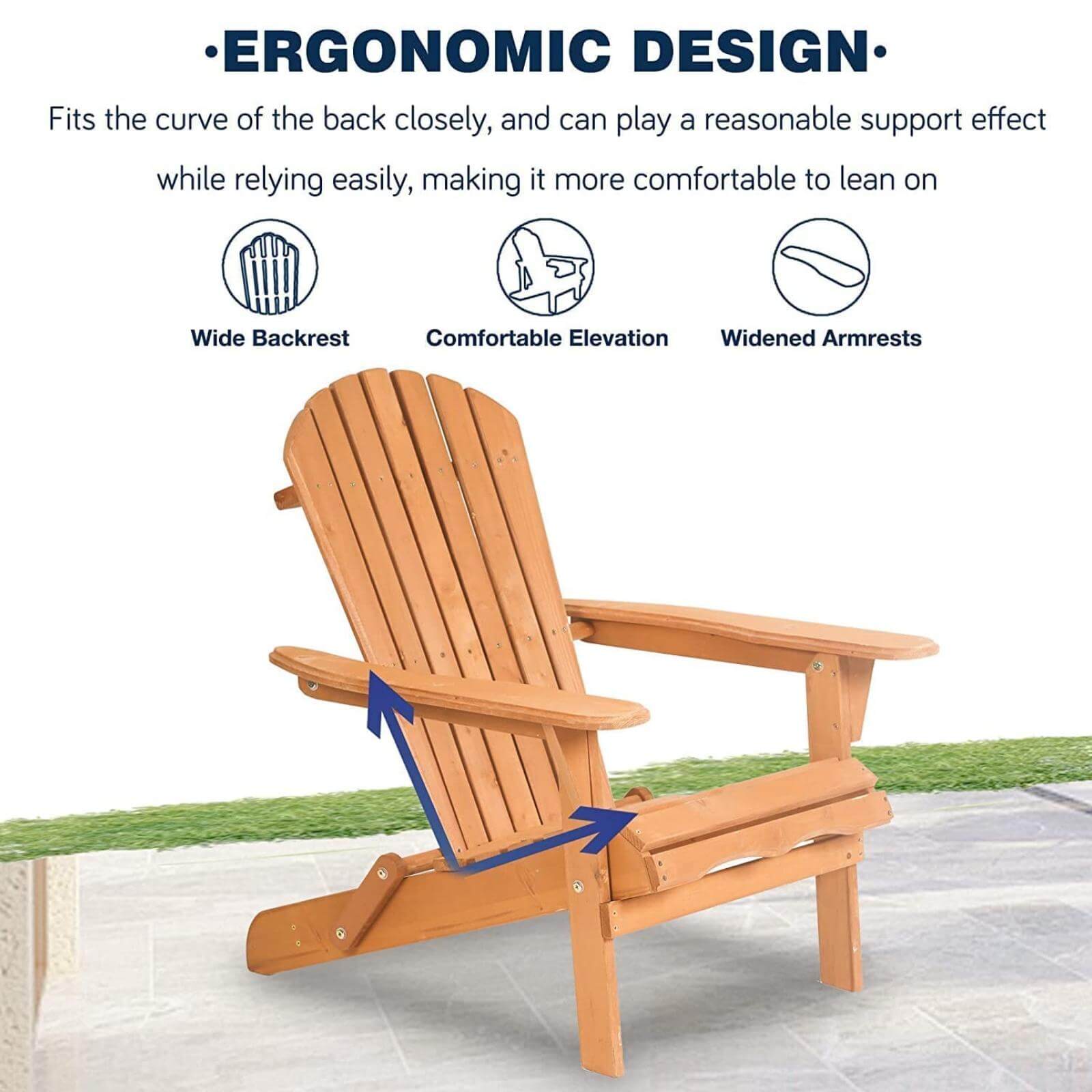 Adirondack Chair Set of 2 Folding Outdoor Patio Chairs All Weather Resistant Chair, Solid Wooden Accent Lounge Chairs w/Arms, Widely Used in Fire Pit Deck Garden Campfire Chairs, Natural, Yellow - image 4 of 8