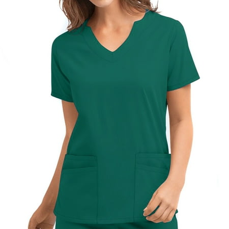 

Akklian Summer Tops for Women Scrub Tops Short Sleeve V-Neck Tops Working Uniform with Pockets Solid Color Shirts Summer Saving Clearance