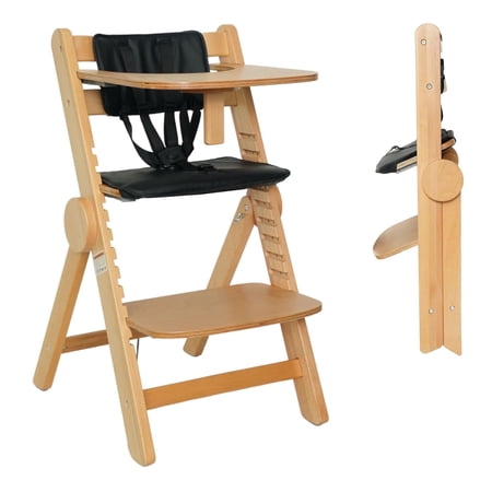 ICEELF Wooden High Chair for Babies and Toddlers, Adjustable Height and Width, Foldable with Removable Wood Tray and Water Resistant Cushion