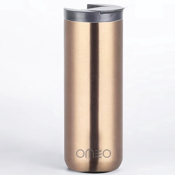 OMEO Stainless Steel Insulated Tumbler with Leak-Resistant Lid | BPA-Free, Easy Clean | Double Wall Vacuum Cup for Hot & Cold Drinks | Portable Water Bottle for Office, Outdoor & Travel | Gold 550m
