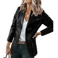 thumbnail image 6 of Lapel Single Breasted Solid Color PU Leather Women's Coat, 6 of 6