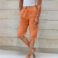 thumbnail image 2 of Jxximdong Cargo Shorts for Women, Linen Shorts Knee Length Shorts Drawstring Elastic Waist Shorts Loose Athletic Beach Shorts, Orange Women's Casual Shorts, 2 of 6